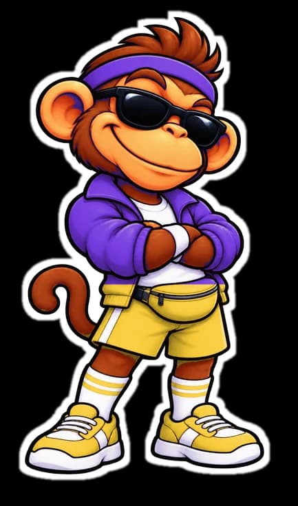 Macaco de uniforme roxo e amarelo